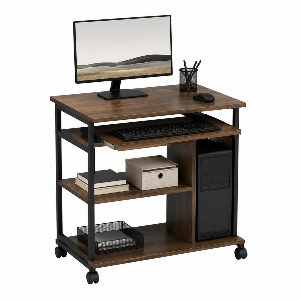 Computerschreibtisch mit Rollen Braun Schwarz aus MDF und Stahl 80 x 50 x 75 cm