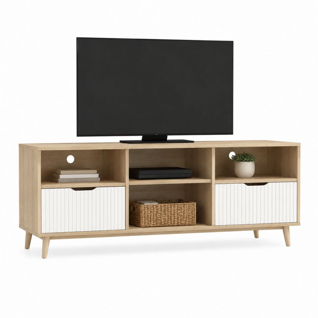 TV-Lowboard Eiche Weiß aus Spanplatte und MDF rechteckig 160 x 40 x 60 cm