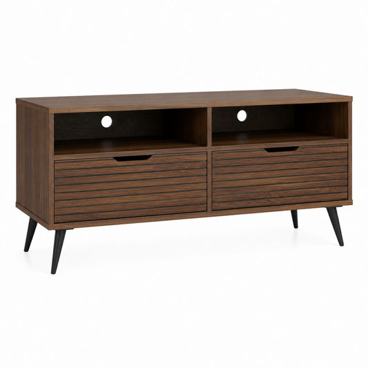 TV Lowboard Walnussfarben aus Holzwerkstoff 120 x 40 x 60 cm mit 2 Schubladen und 2 offenen Fächern