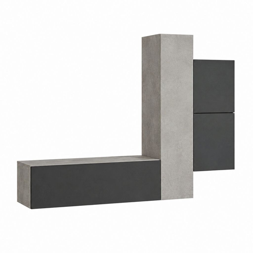 Wohnwand TV-Möbel Set Grau Anthrazit Spanplatte rechteckig 210 x 35 x 160 cm