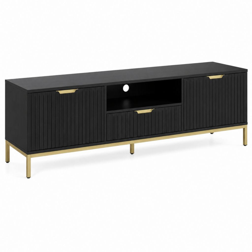 TV-Lowboard Fernsehtisch Schwarz Spanplatte Rechteckig 160 x 40 x 55 cm