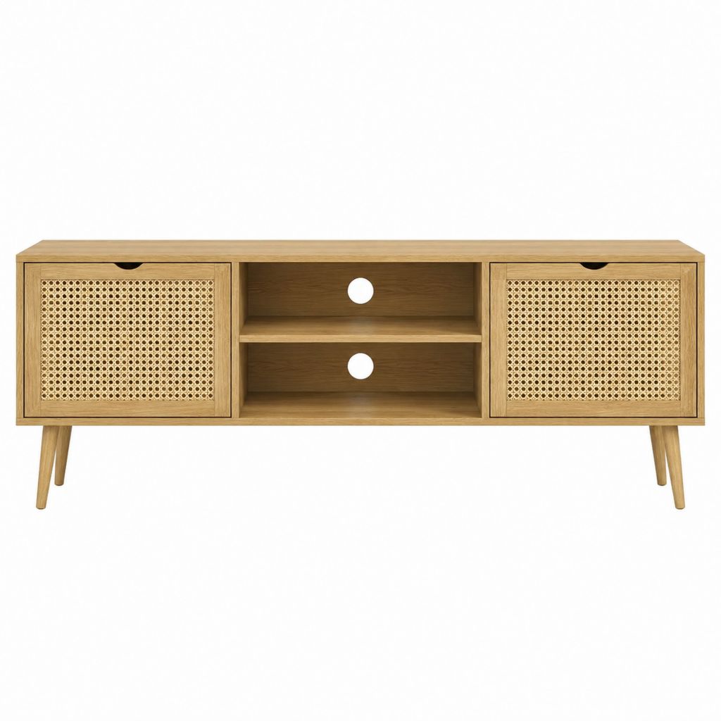 TV-Lowboard Eiche Massivholz Rattan Rechteckig 160 x 40 x 60 cm