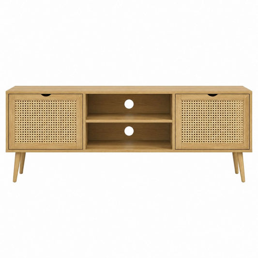 TV-Lowboard Eiche Massivholz Rattan Rechteckig 160 x 40 x 60 cm