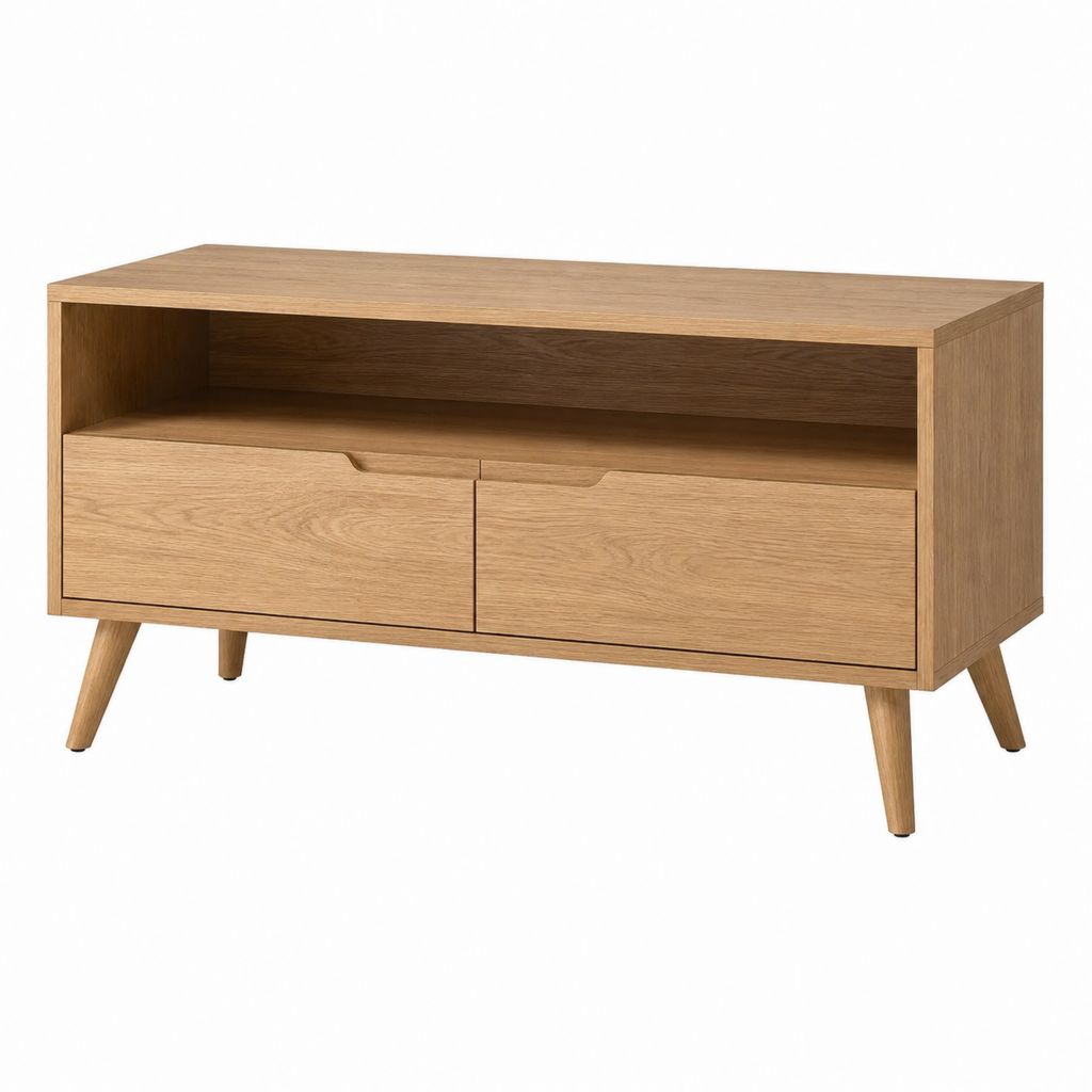 TV-Lowboard Eiche furniert rechteckig mit 2 Türen und offenem Fach 120 x 40 x 65 cm