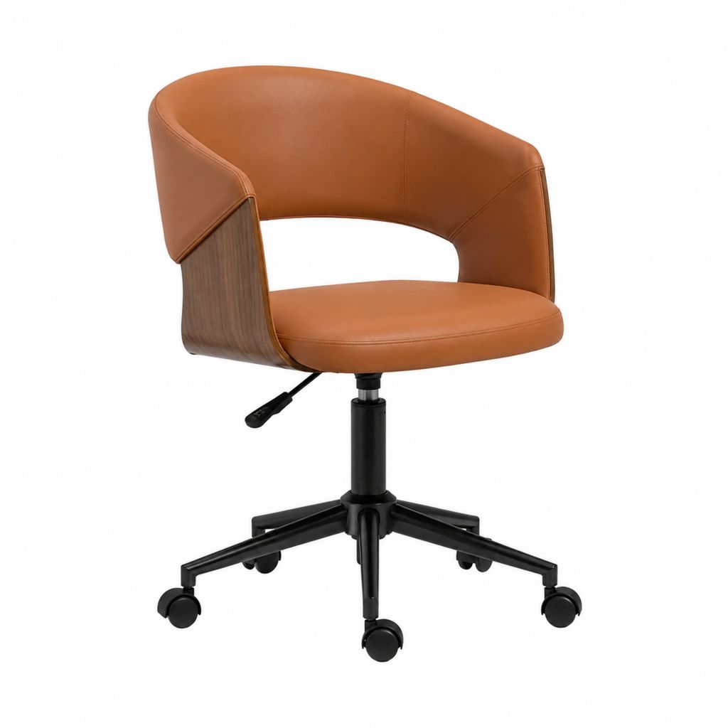 Drehbarer Bürostuhl Cognacbraun mit PU-Bezug und Schichtholzschale 62 x 62 x 82-92 cm