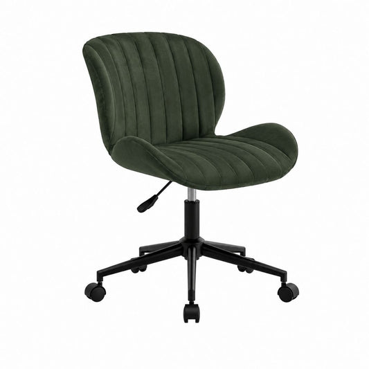Bürostuhl Drehstuhl Dunkelgrün Samt Polyester mit Rollen 58 x 60 x 82-92 cm