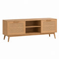 TV-Lowboard Eiche furniert mit Rattan-Schiebetüren 140 x 40 x 60 cm