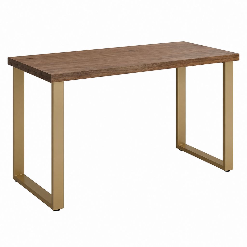 Schreibtisch Rechteckig Walnussbraun MDF mit Walnussfurnier Goldfarbenes Stahlgestell 120 x 60 x 75 cm