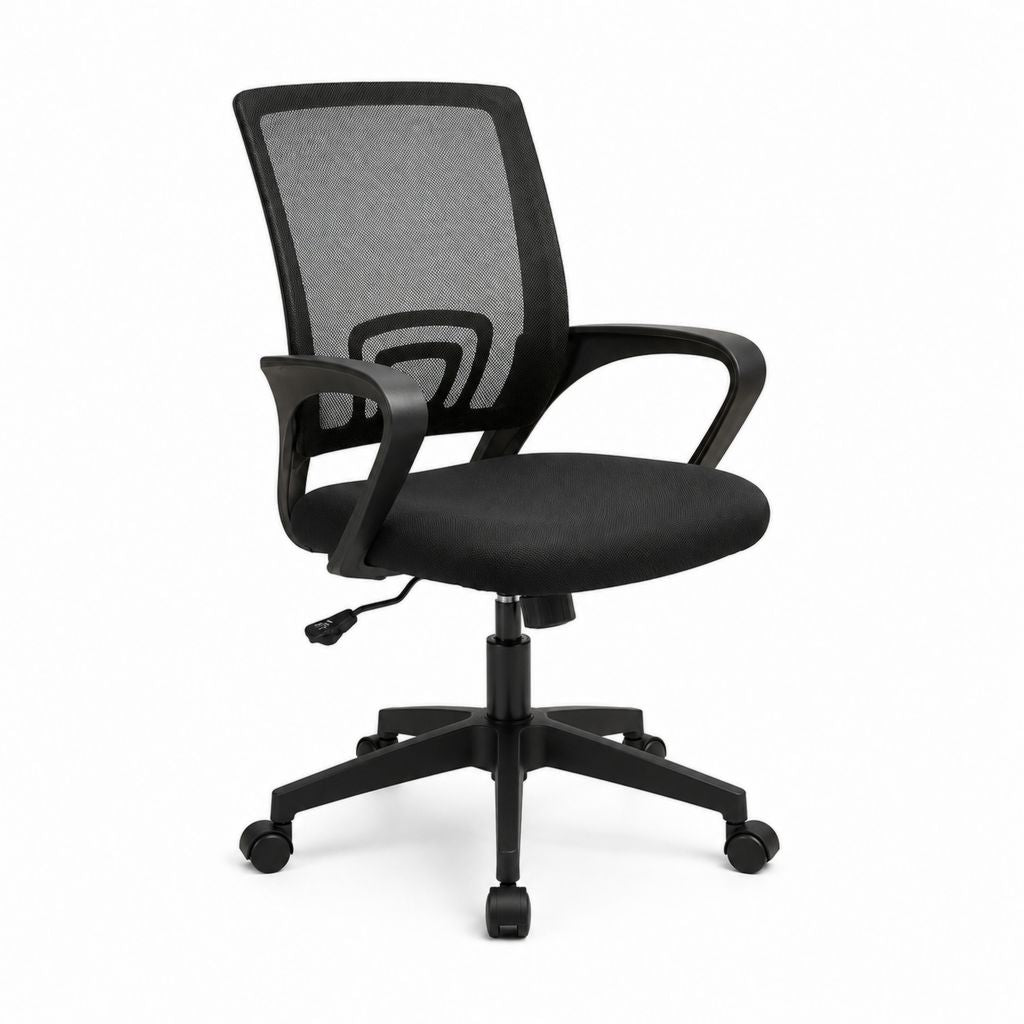 Bürostuhl Drehstuhl Schwarz Grau mit Polyester-Netzrückenlehne und Armlehnen 62 x 62 x 96-106 cm