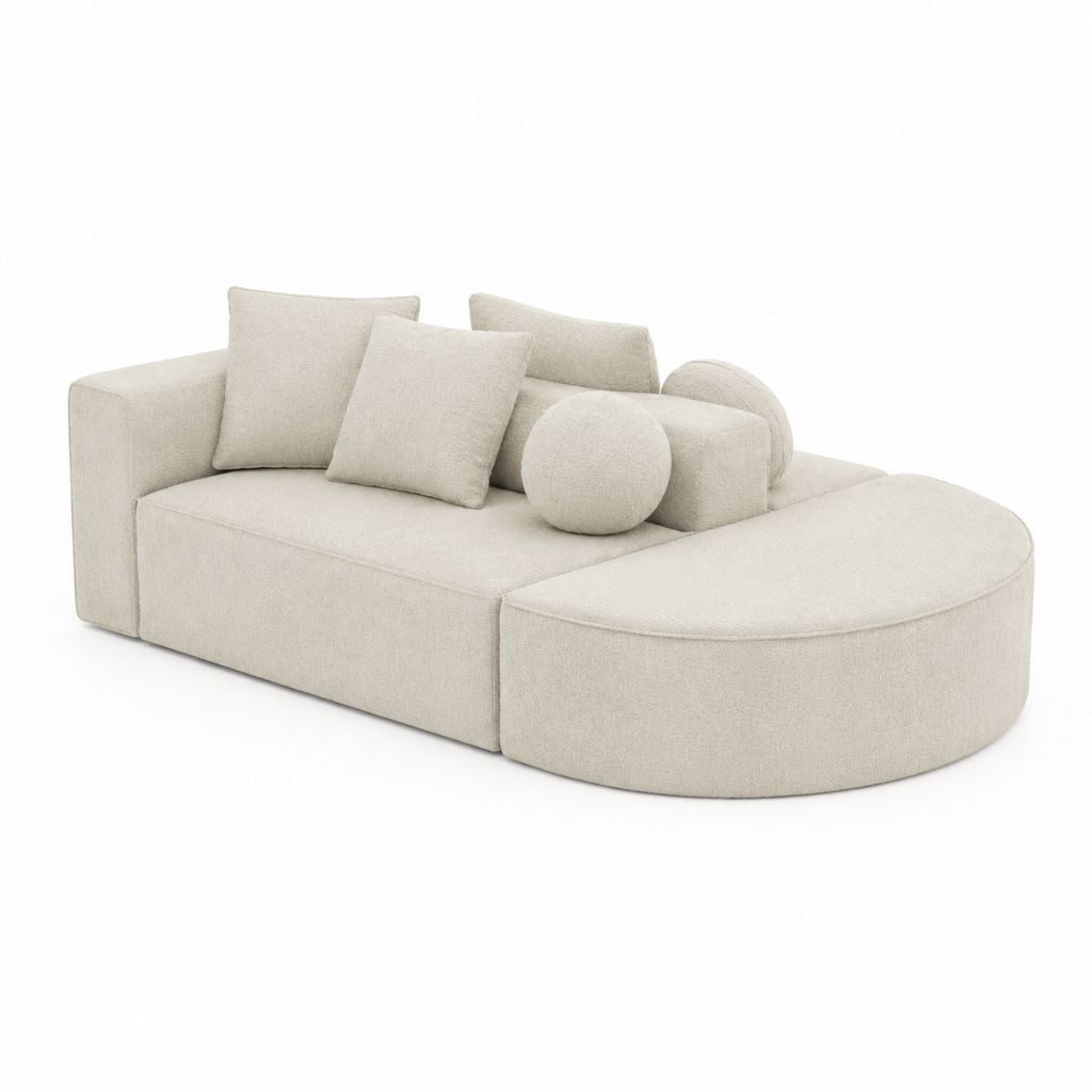 Modulares 3-Sitzer Sofa mit Recamiere Creme Polyester-Bouclé 250 x 165 x 72 cm