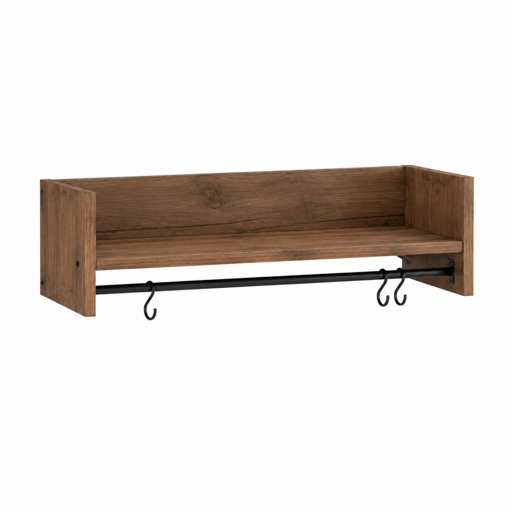 Wandregal mit Kleiderstange und 3 Haken Braun Spanplatte Rechteckig 80 x 25 x 30 cm