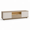 TV Lowboard Eichefarben Weiß MDF rechteckig mit 2 Schiebetüren Schublade LED-Fach 180 x 40 x 55 cm