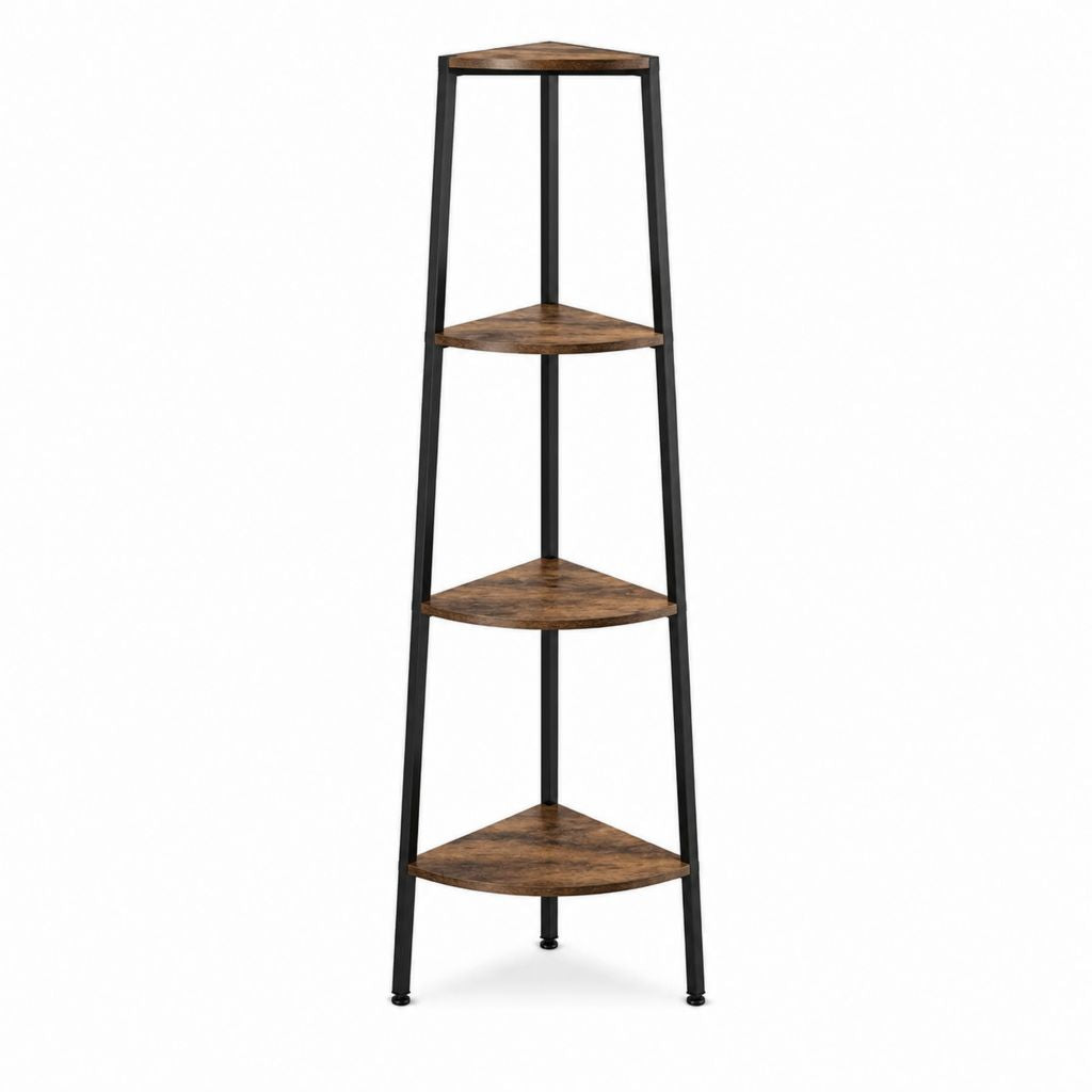 Eckregal 4 Ebenen Braun Schwarz aus Spanplatte und Stahl 40 x 40 x 160 cm