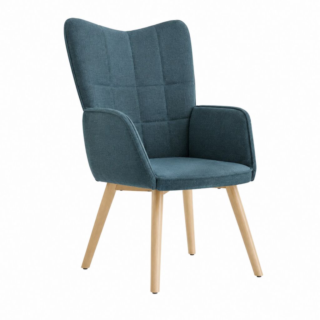 Ohrensessel Blau mit Polyesterbezug und Buchenholzbeinen 58 x 62 x 95 cm