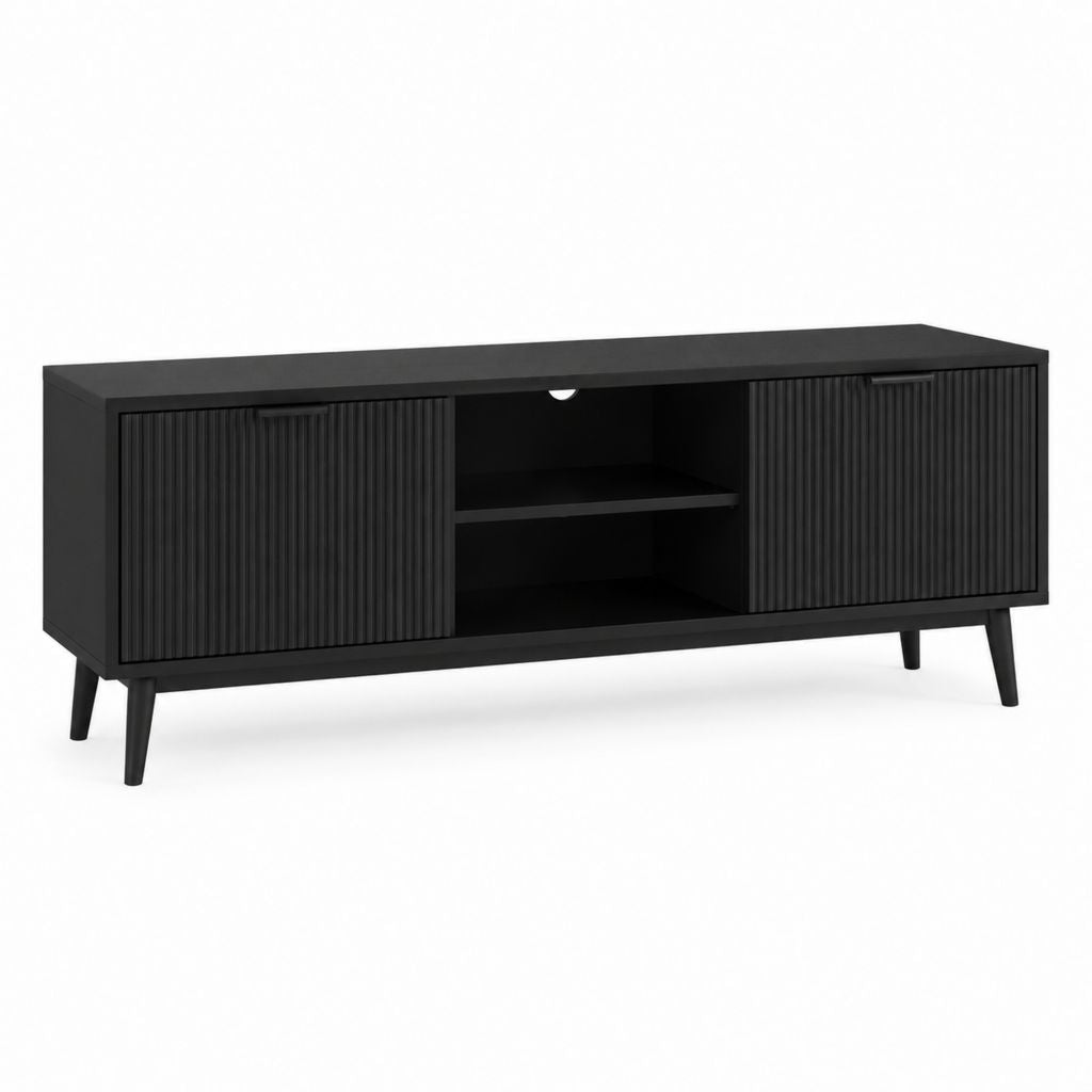 TV Lowboard Schwarz MDF Rechteckig mit Schiebetüren 160 x 40 x 60 cm